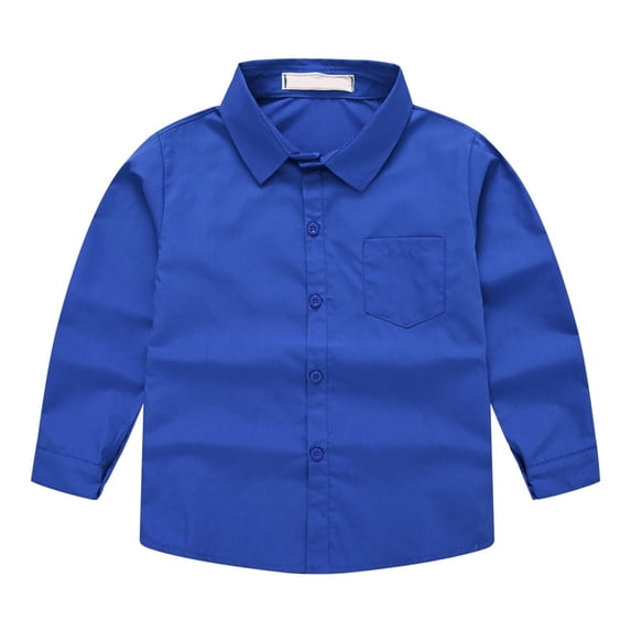 Diufon Kids Boys and Girls Suit Shirt Spring Long Sleeve Lapel Top Button down Solid Color Dressy Blouse (7-8 Years, Dark Blue)