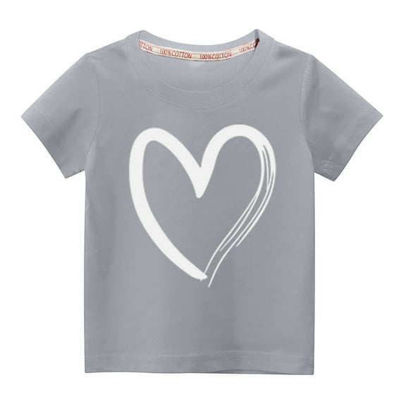 Diufon Kids Boys and Girls T-Shirt Spring Summer Short Sleeve Shirt Heart Printed Crew Neck Pullover Top (7-8 Years, Gray)