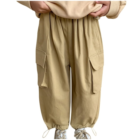 Diufon Kids Cargo Pants Elastic Waist Lounge Pants Solid Color Casual Loose Pants with Pockets