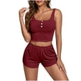 thumbnail image 1 of Diufon Knit 2 Piece Suits for Women Button Sleeveless Square Neck Vest Elastic Waist Shorts Outfits, 1 of 6