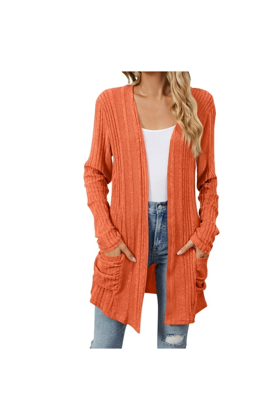 Knit Cardigans for Women Solid Color Breathable Sweaters Long Sleeve Coats with Pockets