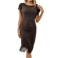 thumbnail image 1 of Diufon Knit Cotton Dresses for Women Solid Color Hem Fringe Dress Crewneck Cap Sleeve Hollow out Dress, 1 of 6