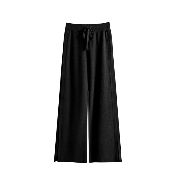 Diufon Knit Cotton Pants for Women Elastic Waist Drawstring Lounge Pants Solid Color Wide Leg Pants