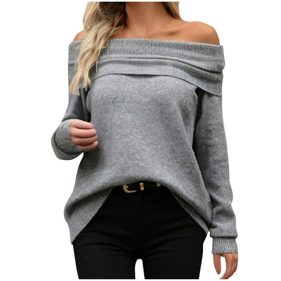 Diufon Knit Cotton Tops for Women Long Sleeve High Neck Sweaters Casual Solid Color Pullover Tops
