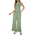 thumbnail image 1 of Diufon Knit Overalls for Women Round Neck Sleeveless Playsuits Solid Color Bodysuits with Pockets, 1 of 5