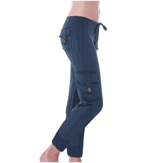 Diufon Knit Pants for Women Solid Color Button Lounge Pants Low Waist Drawstring Pants with Pockets