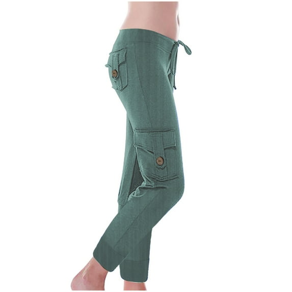 Diufon Knit Pants for Women Solid Color Button Lounge Pants Low Waist Drawstring Pants with Pockets