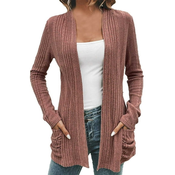 Diufon Knit Womens Cardigan Fall Casual Solid Color Tops Long Sleeve Coats with Pockets