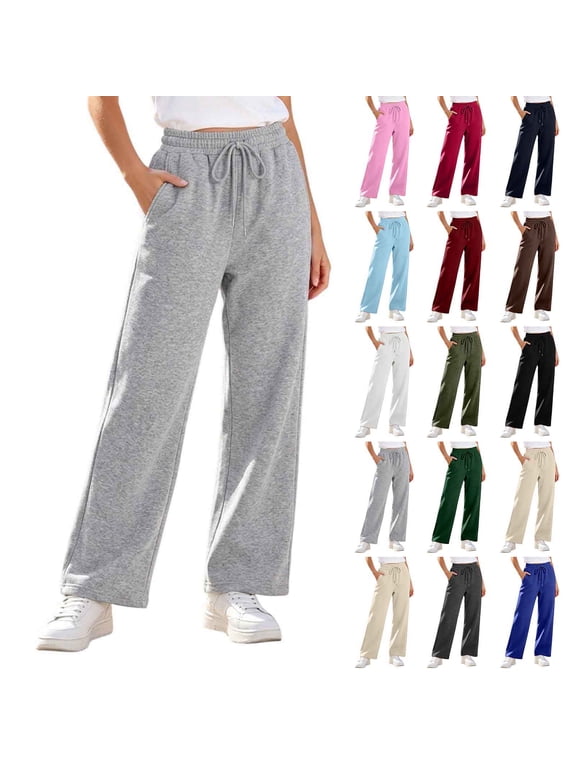 Sweatpants for Women Baggy Drawstring High Waist Fleece-lined Pants Fall Winter Warm Pants with Pockets