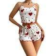thumbnail image 1 of Diufon Knit Womens Pajamas Set Scoop Neck Sleeveless Crop Tops Bow Waist Shorts Heart Printed Lounge Set, 1 of 5