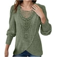thumbnail image 1 of Diufon Knitted Tops for Women Trendy Lace Hollow Out Loose Long Sleeve Crewneck Shirts Casual Strip Blouse, 1 of 7