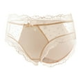 thumbnail image 1 of Diufon Lace Briefs for Women Satin Patchwork Panties See-Through Solid Color Mid Waisted Comfy Underwear (Medium, Beige), 1 of 5