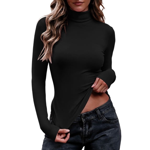 Diufon Layering Tops for Women Soft Brushed Thermal Long Sleeve Turtleneck Shirts Stretchy Going Out Slim Fitted Clothes