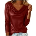 thumbnail image 1 of Diufon Leather Tops for Women Dressy Casual Cowl Neck Long Sleeve Top Spring Fashion Business Blouses, 1 of 8