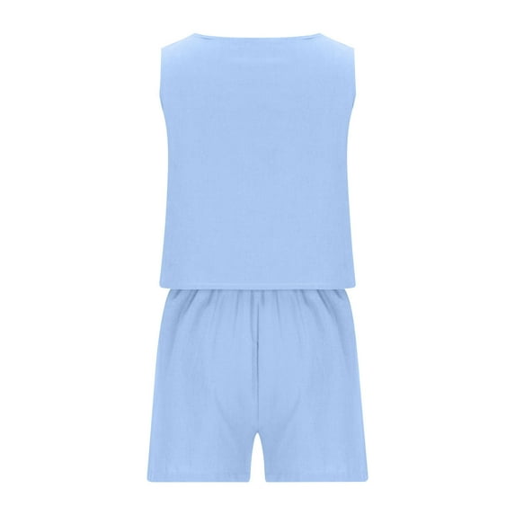 Diufon Linen 2 Piece Sets for Women Square Neck Sleeveless Tank Tops Pleated Shorts Solid Color Outfits