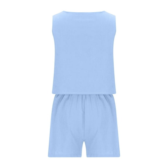 Diufon Linen 2 Piece Sets for Women Square Neck Sleeveless Tank Tops Pleated Shorts Solid Color Outfits