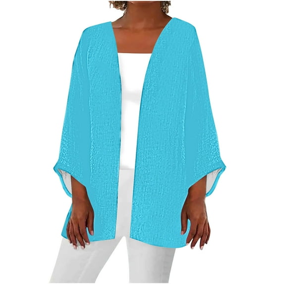 Diufon Linen Cardigans for Women Fall Casual Solid Color Blouses 3/4 Sleeve Breathable Coats