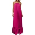 thumbnail image 1 of Diufon Linen Dresses for Women Summer Beach Backless Maxi Dress Solid Color Pleated Ruffle Hem Dresses, 1 of 9