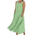 thumbnail image 1 of Diufon Linen Dresses for Women Summer Round Neck Sleeveless Dress Solid Color Lounge Dress with Pockets, 1 of 5
