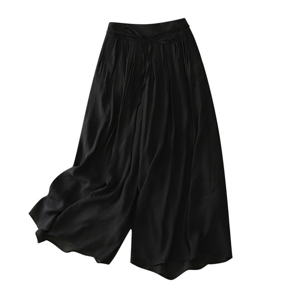 Diufon Linen Lounge Pants for Women Solid Color Palazzo Pants Casual Elastic Waist Drawstring Pleated Pants