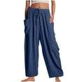 thumbnail image 1 of Diufon Linen Pants Women Plus Size Summer Casual Drawstring Loose Beach Palazzo Pants with Pockets, 1 of 7