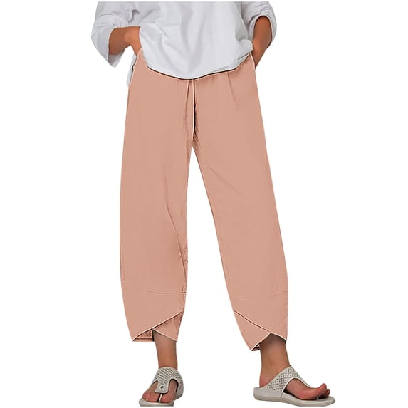 Diufon Linen Plus Size Pants for Women Solid Color Wide Leg Pants High Waist Pants with Pockets