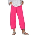 thumbnail image 1 of Diufon Linen Plus Size Pants for Women Solid Color Wide Leg Pants High Waist Pants with Pockets, 1 of 5