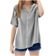 thumbnail image 1 of Diufon Linen Shirts for Girls Summer Short Sleeve Button Down V Neck Dressy Casual Blouses Boho Clothes for Kids, 1 of 7
