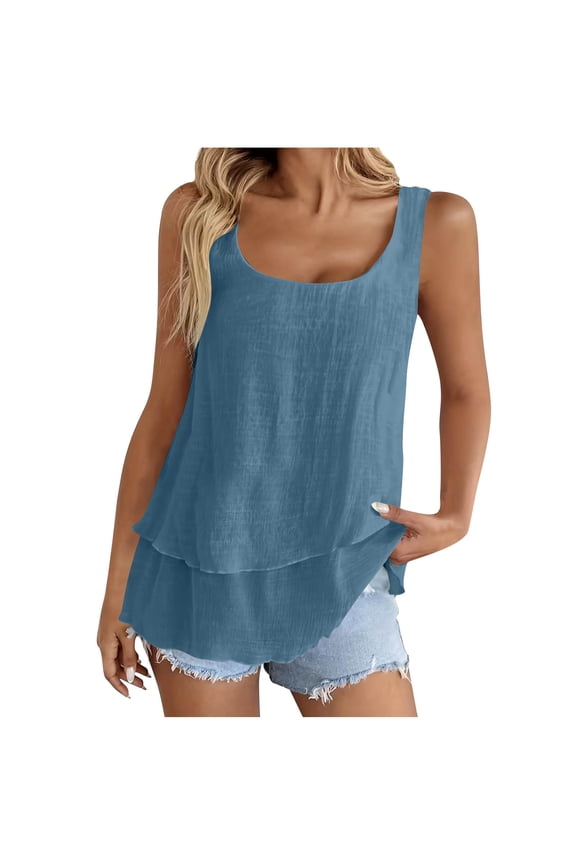 Linen Tank Tops for Women Summer Beach Dressy Casual Shirts Sleeveless Loose Elegant Going Out Blouse