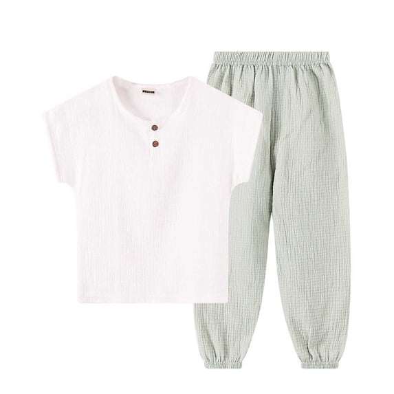 Diufon Little Boys 2 Piece Outdoor Outfits Short Sleeve Comfortable Tops Sport Casual Pants Solid Color Linen Sets