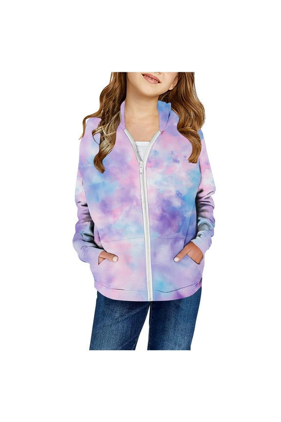 Little Boys Girls Hooded Jacket Fall Winter Tie Dye Printed Zipper-up Long Sleeve Warm Coat with Pockets