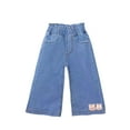 thumbnail image 1 of Diufon Little Girl's Denim Pants Casual Wide Leg Elastic High Waisted Jeans Lace Bow Knot Baggy Long Pants with Pockets, 1 of 3