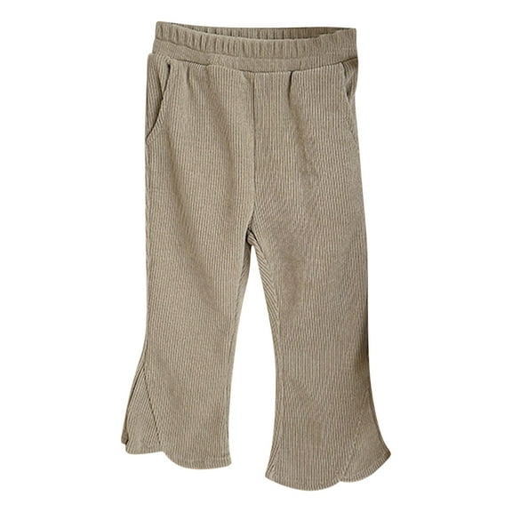 Diufon Little Girls Flared Pants Toddler Baby Cotton Elastic High Waisted Wide Leg Loose Pants with Pockets