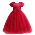 thumbnail image 1 of Diufon Little Girls Princess Dress Elegant Short Sleeve Lace Mesh Bowknot Dresses Birthday Wedding Party Dress, 1 of 5