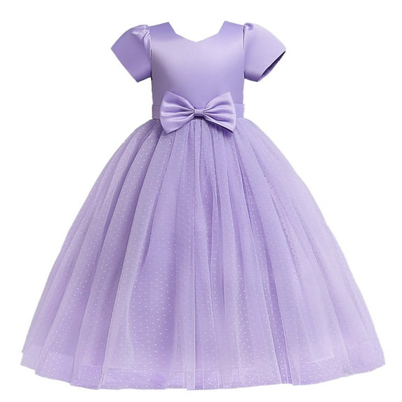 Diufon Little Girls Princess Dress Elegant Short Sleeve Lace Mesh Bowknot Dresses Birthday Wedding Party Dress