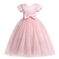 thumbnail image 1 of Diufon Little Girls Princess Dress Elegant Short Sleeve Lace Mesh Bowknot Dresses Birthday Wedding Party Dress, 1 of 7