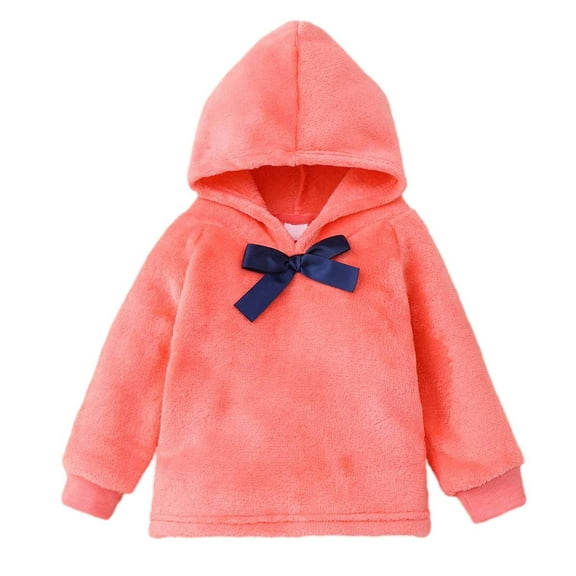 Diufon Little Kids Fleece Hooded Sweatshirt Toddler Baby Girls Long Sleeve Thickened Warm Bowknot Pullover Tops