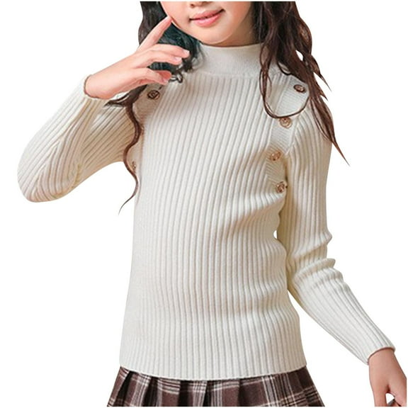 Diufon Little Kids Sweaters Toddler Baby Girls Turtleneck Long Sleeve Thickened Warm Basic Pullover Knitwear