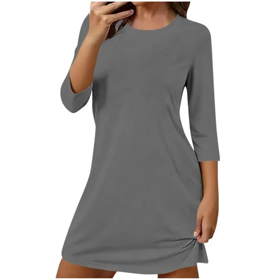Diufon Nightgowns for Women Solid Color 3/4 Sleeve Crewneck Nightdress Casual Oversized Loose Home Sleepwear