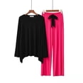thumbnail image 1 of Diufon Long Sleeve Pjs Sets for Women Round Neck Loungewear Tops Lace-up Elastic Waist Pants Sets, 1 of 3