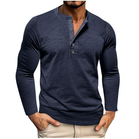 Diufon Long Sleeve Shirts for Men Lightweight Button V Neck Pullover Tops Solid Color Athletic Workout Top