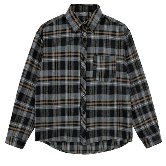 Diufon Long Sleeve Shirts for Men Plaid Lapel Button Down Jackets Casual Loose Versatile Coat with Pocket