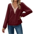 thumbnail image 1 of Diufon Long Sleeve Tops for Women Lace Patchwork V Neck Blouses Fall Casual Solid Color Tunics, 1 of 7
