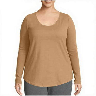 Diufon Long Sleeve Tops for Women Plus Size Fall Winter Basic Pullover Tops Solid Color Loose Tees for Sleep