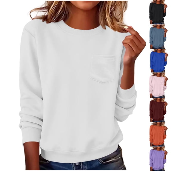 Diufon Sweatshirts for Women Long Sleeve Crewneck Pullover Casual Loose Fall Winter Solid Color Clothes with Pocket