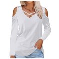 thumbnail image 1 of Diufon Long Sleeve Womens Tops Fall Casual Solid Color Tunics V Neck off Shoulder Blouses, 1 of 4