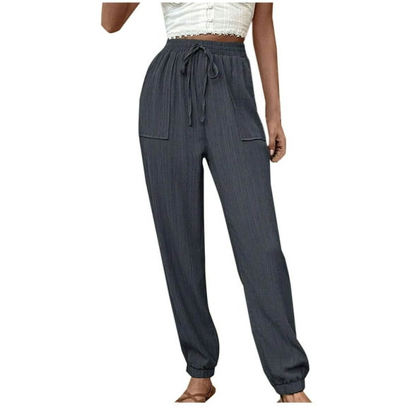 Diufon Lounge Pants for Women Elastic Waist Drawstring Pants Solid Color Trousers with Pockets