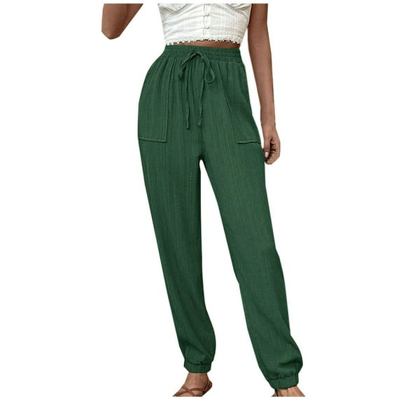Diufon Lounge Pants for Women Elastic Waist Drawstring Pants Solid Color Trousers with Pockets