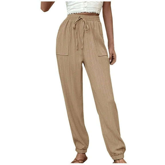 Diufon Lounge Pants for Women Elastic Waist Drawstring Pants Solid Color Trousers with Pockets