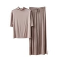 thumbnail image 1 of Diufon Loungewear Sets for Women High Neck Short Sleeve Tops Wide Leg Pants 2pc Pjs Sets, 1 of 2